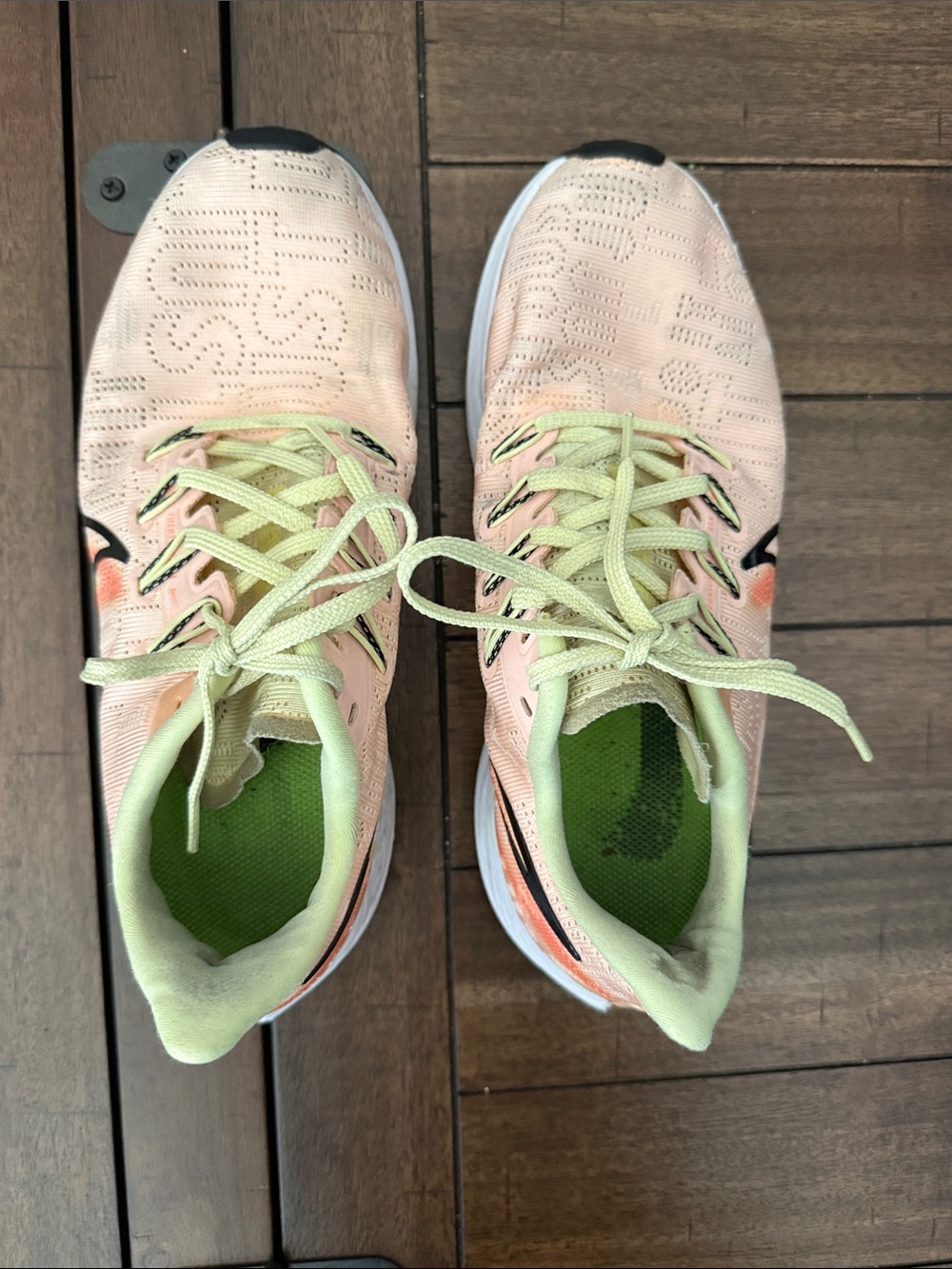 Women's Nike Light Coral Athletic Running Shoes with Lime Accents